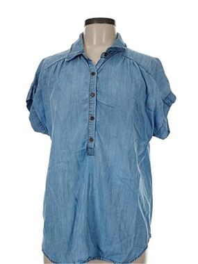 Matilda Jane Light Blue Denim-Look Button Front Blouse
